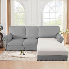 H.VERSAILTEX Stretch Individual Chaise Covers Replacement Sectional Couch Covers for L Shaped Sofa Both Left/Right Suede Soft Seat Cover for Pets Washable, (1 Piece Chaise Cover, Natural)