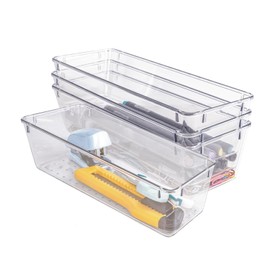 Zuihug 4PCS Clear Plastic Drawer Organizer, Desk Drawer Divider Organizers