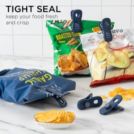 Rae Dunn 10 Pc Bag Clips with Magnet- Food Clips, Chip Clips, Bag Clips for Food Storage with Air Tight Seal Grip for Bread Bags, Snack Bags and Food Bags (Blue)