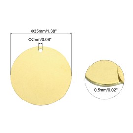 MECCANIXITY 40pcs Brass Round Stamping Blank DIY Label Tags 35mm/1.38inch for Craft, Pendant Decoration, 2mm/0.08inch Single Side Hole, Yellow