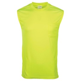 J. J. Keller & Associates, Inc. High Visibility Sleeveless T-Shirt, Moisture Wicking, Chest Pocket, Lime, 5X-Large, SAFEGEAR