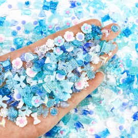 Briskbloom 320PCS Mix 3D Nail Charms, Sea Feeling Blue Charms for Nail Decoration, Flatback Kawaii Y2K Charms for Manicure, DIY Crafts, Resin Jewelry Making Supplies