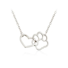 Yocoyee Cat Dog Puppy Paw Print Necklace Pet Memorial Doggy Puppy Cat Animal Forever Love Heart Pendant Necklace Jewelry for Pet Lover-Silver