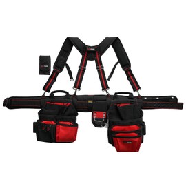 MELOTOUGH Pro Framer Combo System-Magnetic Tool Pouch Build Heavy Duty Carpenter Tool Belt and Multi Function Tool Belt Suspenders（red)