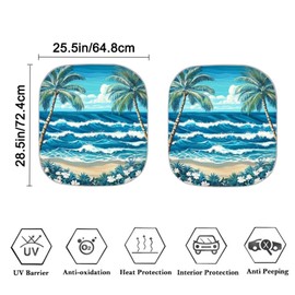 Coldinair Hawaii Palm Tree Ocean Wave Windshield Sun Shade for Truck SUV Car Front Window Shades Cover Sun Visor Shield Auto Interior Protector for Men Women