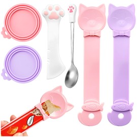 ZLFSRQ 6Pcs Cat Food Can Lid with Multi-Function Cat Food Spoon Silicone Pet Food Can Covers Cute Paw Shape Opener Spatula Cat Bar Squeezer Wet Food Spoon for Cats Dogs Cans Universal BPA Free (Pink)
