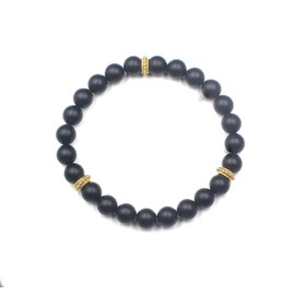 Men's Matte Black Onyx and Gold Vermeil Bracelet, Men's Black Onyx and Gold Plated Sterling Silver Beads Bracelet