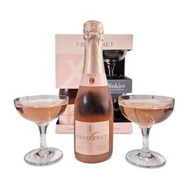 Freixenet Cordon Rosado Cava 200ml, 11.5% ABV with 2 x Dinkies Mini Champagne Saucers. Gift for her for Birthday or Christmas. By Blue Tree Gifts.