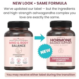 Hormone Balance Ashwagandha Mind & Body 1000mg – Adaptogen Support for Stress, Calm Energy, Sleep & Mood – Hormone Balance & Focus – 120 Vegan Tablets | Cortisol Reducing Supplements