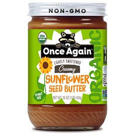 Once Again Organic Creamy Sunflower Butter, 16oz - Lightly Salted & Sweetened - Peanut Free, USDA Organic, Gluten Free Certified, Vegan, Kosher - Glass Jar