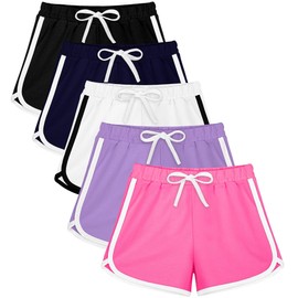 Resinta 5 Packs Girls Cotton Athletic Shorts Active Running Shorts Toddler Summer Shorts Dolphin 12-14 Years
