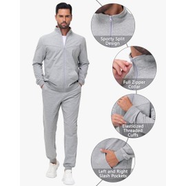 JWM Men's Cotton Sweatsuits - Full Zip Sweat Shirts & Jogging Track Athletic Running Loungewear Casual Suits 2 Piece Set