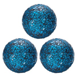 sourcing map 3Pcs Decorative Glass Balls 8cm Orbs Centerpiece Balls Mosaic Glass Ball Sphere for Decor Bowls Vases Dining Table Party, Dark Blue