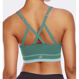 ANGOOL Strappy Sports Bras for Women, Longline Medium Support Yoga Bra Wirefree Padded Sports Bra with Adjustable Straps Grayish Green 1Pack