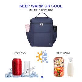 NOL Natural Organic Lifestyle Insulated Lunch Bags for Women Cooler Bag Lightweight Nylon Waterproof Lunch Box For Work (Navy blue, Large)