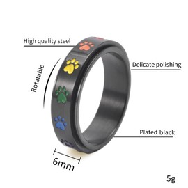 Lovely Puppy Paw Print Rotatable Titanium Stainless Steel Fidget Band Rings for Women Men Cute Anti Anxiety Stress Relief Spinner Rings Minimalist Statement Promise Rings for Son Daughter Christmas New Year Gifts (Rainbow, black, 8)