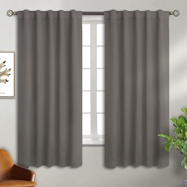 BGment Blackout Curtains for Bedroom 63 Inch - Rod Pocket and Back Tab Grey Thermal Insulated Room Darkening Curtains for Living Room, 42 x 63 Inch, 2 Window Curtain Panels