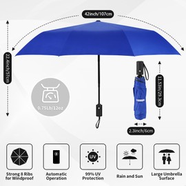 Yoobure Windproof Travel Umbrella, Automatic Umbrellas for Rain,Sun for Walking, Folding Small for Car,Lightweight Strong UV Protection