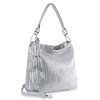 Rhinestone Accent Studded Vegan Leather Pleated Hobo Tote Handbag Shoulder