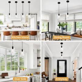 ZSMIHDOH 3 Pack Pendant Lights Kitchen Island, Black Kitchen Pendant Lighting Over Island, Hanging Light Fixtures Modern Glass Pendant Lights for Hallway Entryway Bedroom Dining Room