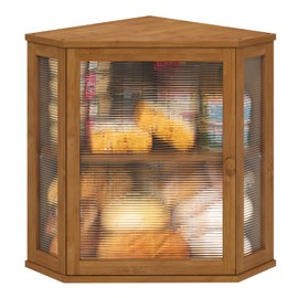 viewcare Corner Bread Box for Kitchen Counter, Bamboo Wood Large Capacity Bread Storage Bin with Acrylic Wavy Door Panel (Brown, Extra Large)