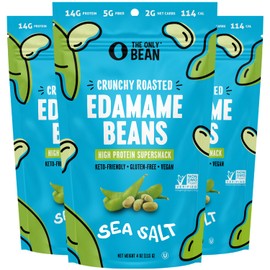 The Only Bean - Crunchy Roasted Edamame Beans (Sea Salt) - Keto Snacks (2g Net) - High Protein Healthy Snacks (14g Protein) - Low Carb, Gluten-Free Snack, Vegan Food - 4 oz (3 Pack)
