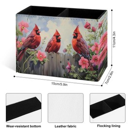 Buyidec Pen Holder Pencil Holder for Desk Spring Flowers Red Birds PU Leather Pens Pencils Holder Cup Desktop Desk Pencil Pen Organizer Makeup Brush Holder for Office School Home
