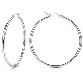 Chriscoco Hoop Earrings 925 Silver for Women Hoop Earrings Large Silver Hypoallergenic Lightweight Hoop Earrings Silver for Girls 13/15/20/25/30/40/50 mm, Silver, No Gemstone