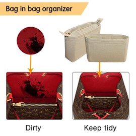 TTdayup Felt Tote Bag organizer with Zipper Small Purse Organizer Insert With 2 Packs fits NeoNoe Series,Beige