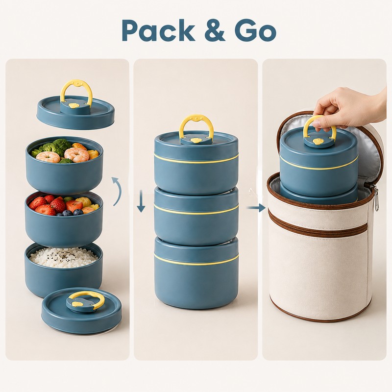 Insulated Lunch Container Set for Adults and Kids - Portable