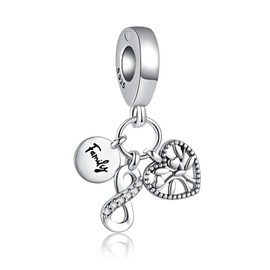 Alstade Family Love 925 Sterling Silver 5A Cubic Zirconia Charm Pendant for Bracelet, Charm Bead Pendant for European Bracelets, Necklaces, Jewellery Gift for Women, Sterling Silver, Cubic Zirconia