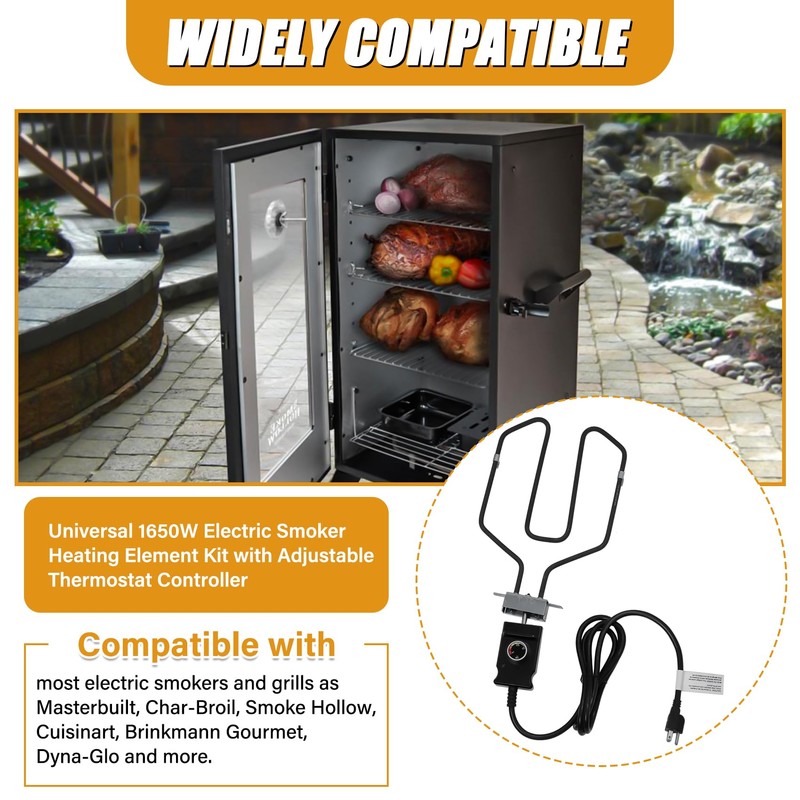 Upgrade 1650W Electric Smoker Heating Element with Adjustable Thermostat Controller,