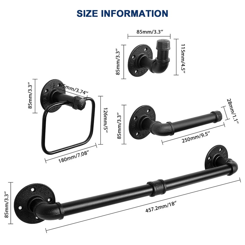 NearMoon 4 Pieces Industrial Pipe Bathroom Hardware Set, Include 18