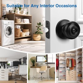 Sopoby Privacy Door Knob, 6 Pack Matte Black Round Keyless Doorknobs Interior/Exterior Lockset, Privacy Locking Door Knobs for Bedroom/Bathroom, Black Modern Design Door Hardware