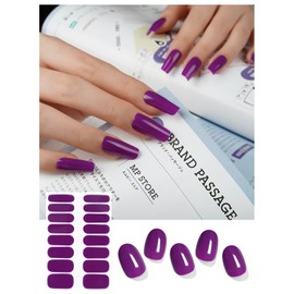 AutyaMee Semi Cured Gel Nail Strips (Dark Purple)-16 Pcs UV Nail Stickers | UV Light Required | Gel Nail Wraps, Light Slimmer and More Translucent
