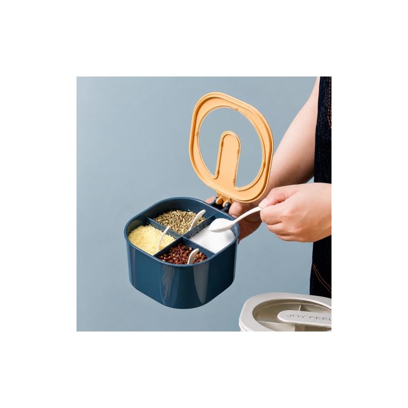 Contenedor cocina Multiusos con 4 Compartimentos, Tapa Transparente, Incluye Cuchara,