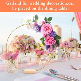 Pack of 6 Metal Rings 30 cm Metal Rings for Crafts, Gold Metal Decorative Rings with Wooden Stand, Wreath Metal Ring for Dream Catcher Macrame Rings DIY Crafts