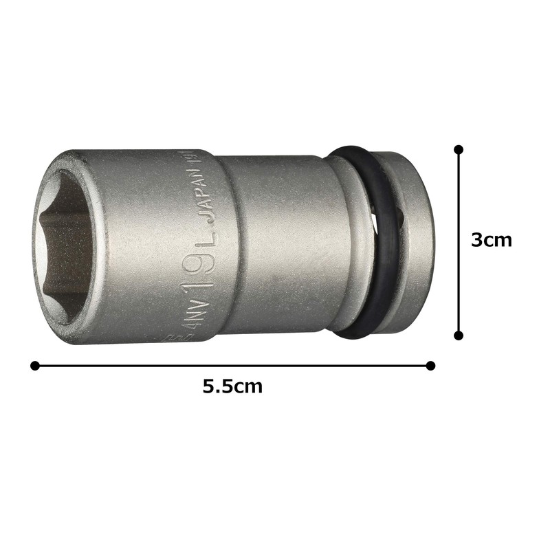 TONE HP4NV-19L Long Socket for Impacts, 0.5 inch (12.7 mm)