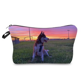 Livel lhood Siberian Husky Puppy Makeup Bag Cute Small Organizer Bag Travel Toiletry Zipper Pouch Husky Cosmetic Bag Birthday Present for Dog Lovers Husky Mom Women