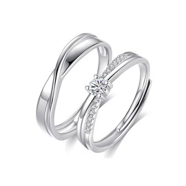 Matching Rings for Couples, Adjustable Couple Rings – Romantic Heart Gemstone Matching Bands for Love Engagement Wedding Ring Sets Valentines Day Gifts for Him & Her (Cross CZ)