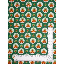 FlashPhoenix Quality Sewing Fabric – Christmas Bell Fabric Ringing Bells in Circles Green Cotton by The Yard Size: 36" x 44" Inches 42" Wide