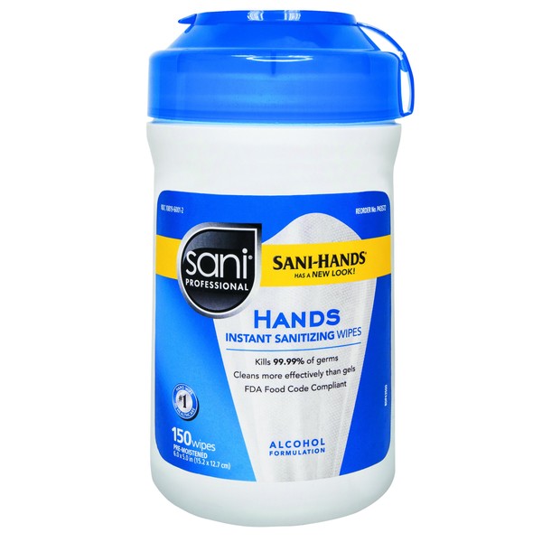 Sani Professional P43572 Sani-Hands with Tencel Sanitizing Wipes, 5" Width x 6" Length, White (Pack of 12)