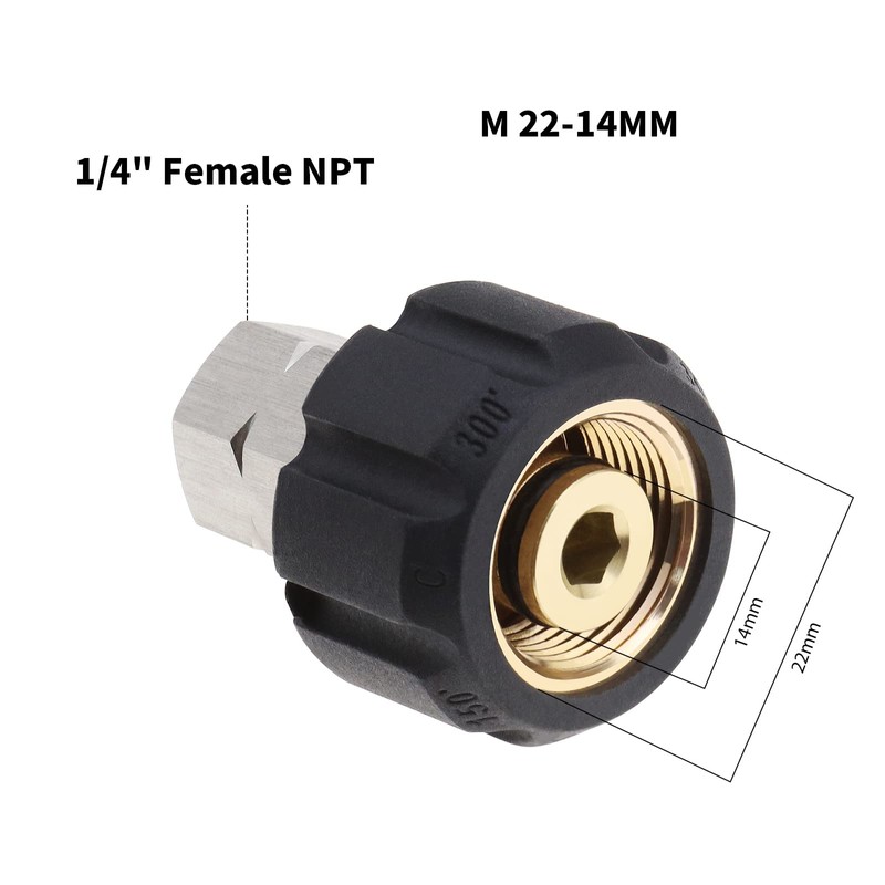 ECSiNG Pressure Washer Adapter, Metric M22 to 1/4" NPT Female