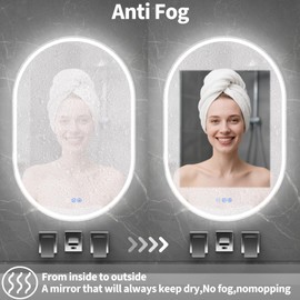 Bathroom Mirror 24"x36" LED Bathroom Mirror with Lights, Anti-Fog, Dimmable Oval Mirrors with Front Light and Backlit, Modern Farmhouse Wall Mounted Mirror for Decorative