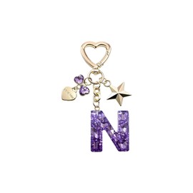 Fuqimanman2020 Shiny Initial Letter Keychain Purple Butterfly Star Keychain Jewelry Gift for Women Bag Charms Accessories(N)