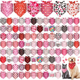 Paterr 100 Pieces Dog Bandanas Bulk Valentine's Day Pet Handkerchief Soft Dog Triangle Bibs Cute Kerchief Adjustable Washable Pet Scarf Costume Accessory for Small Medium Dogs Puppy Cats