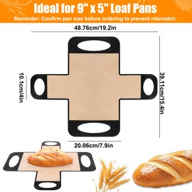 2Pcs Silicone Bread Sling, Reusable Bread Loaf Pan Liner, Non-Stick and Heat-Resistant & BPA-Free Baking Mat Sourdough Transfer Mat with 4 Long Handles, Fits 9x5" or 1.5lb Pans, Easy to Lift and Clean
