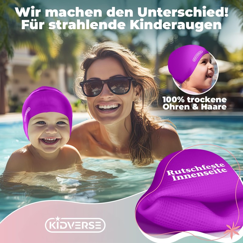 KIDVERSE Swimming Cap Girls, Waterproof, with Non-Slip Nubs, UV Protection,