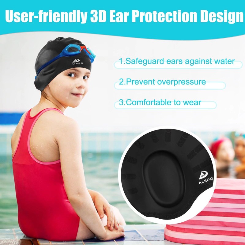 2 Pack Kids Swim Caps for Boys Girls, Durable Silicone