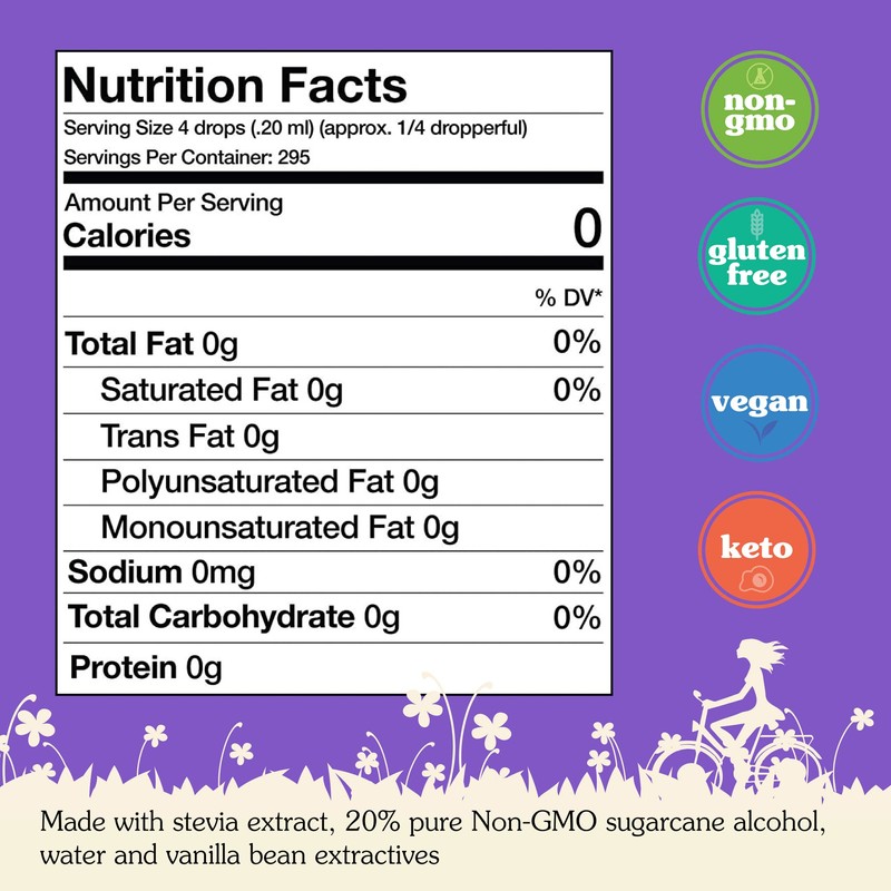 NuNaturals Liquid Vanilla Stevia, Sugar-Free Sweetener, Plant-Based Sugar Substitute, Zero